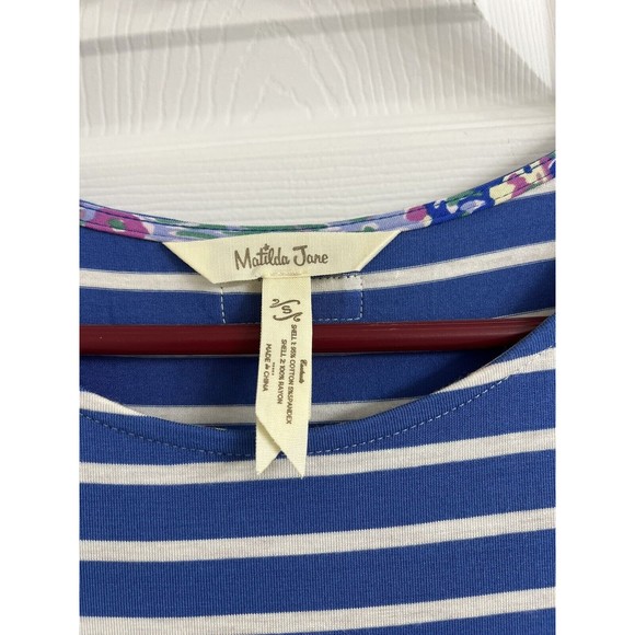 Matilda Jane Women’s Size Small Maxi Dress, Out Of The Blue, Blue & Gray Stripe! - Picture 2 of 6